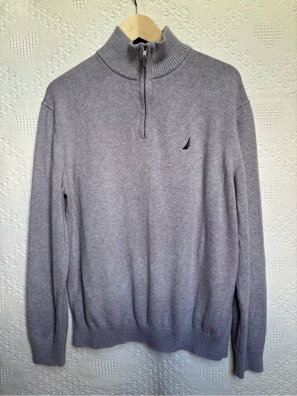 Nautica Men's Light Gray Half-Zip Gray Cotton Knit Sweater XL